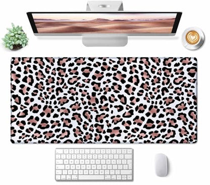 Gaming Mouse Pad, Large Mouse Pads for Women, Non-Slip Rubber Base Mousepad, Keyboard Mouse Mat, Desk Pad with Stitched Edges, 31.5x15.7inch Leopard Skin Rose Gold Pattern - color: Leopard Skin Rose Gold Pattern, size: 31.5L x 15.7W inches
