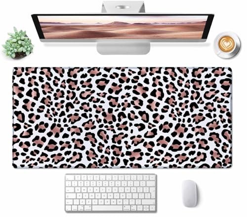 Gaming Mouse Pad, Large Mouse Pads for Women, Non-Slip Rubber Base Mousepad, Keyboard Mouse Mat, Desk Pad with Stitched Edges, 31.5x15.7inch Leopard Skin Rose Gold Pattern - color: Leopard Skin Rose Gold Pattern, size: 31.5L x 15.7W inches
