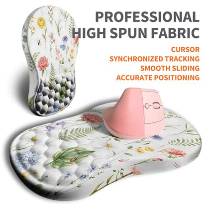 Ergonomic Joint Wrist Support Mouse Pad with Memory Foam Cushion Massage Bump, Carpal Tunnel Pain Relief Mousepad Slope Design for Wrist Rest, 11.8x7.9 in, Bee Butterfly Flower - color: Bee Butterfly Flower
