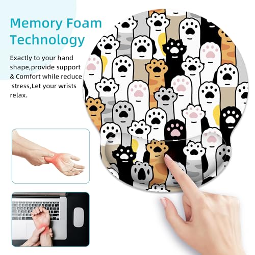 Ergonomic Mouse Pad with Wrist Support,Cute Cat Paws Mouse Pad with Wrist Rest,Relieve Wrist Pain Mousepad Non-Slip Rubber Base,Mouse Pads for Desk,Computers,Laptop,Office,Gaming,Home,Accessories - color: Cute Cat Paws