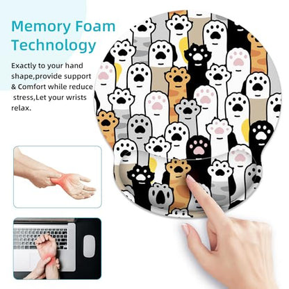 Ergonomic Mouse Pad with Wrist Support,Cute Cat Paws Mouse Pad with Wrist Rest,Relieve Wrist Pain Mousepad Non-Slip Rubber Base,Mouse Pads for Desk,Computers,Laptop,Office,Gaming,Home,Accessories - color: Cute Cat Paws