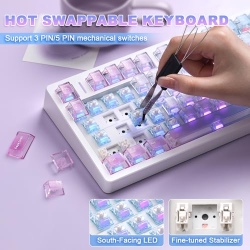 N75 V2 Mechanical Keyboard,75% Layout with Knob,2.4GHz/BT/Wired Tri-Mode Wireless Keyboard, Gasket Hot Swappable Gaming Keyboard,Linear Switches, RGB Backlit for Win & Mac (Pink-Blue Gradient) - color: Pink-Blue Gradient, size: Glacier Pro Switche
