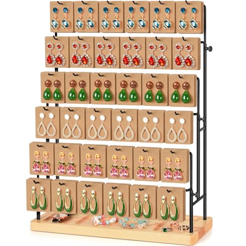 Jewelry Display for Vendors, 36 Hooks Earring Display Stands for Selling, Earring Holder Organizer for Earring Cards, Bracelets, Necklaces, Rings, Keychains Retail-Burlywood - style: 6T-Burlywood