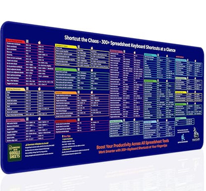 Excel Shortcut Desk Pad 85×32 cm – 300+ Keyboard Shortcuts for Windows & MAC | Large Waterproof Office Desk Mat, Non-Slip Rubber Base, Stitched Edges – NAGAR