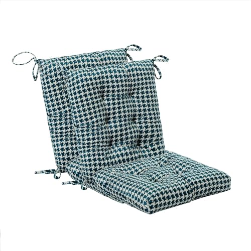 Outdoor Patio Cushion, Rocking Chair Cushion, Tufted Pads, Set of Upper and Lower with Ties Pack of 2 (2 Sets) - Back 20"×17", Seat 17"×17" (Green Houndstooth) - color: Green Houndstooth