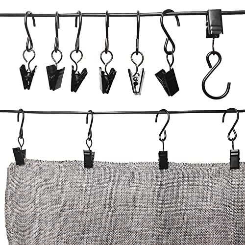 Stainless Steel S Hooks Curtain Clips, 50 Pack Hanging Party Lights Clips Hangers Gutter Photo, Art Craft Display, 2.4 Inch Long, Black - color: 2.4 Inch Long Black