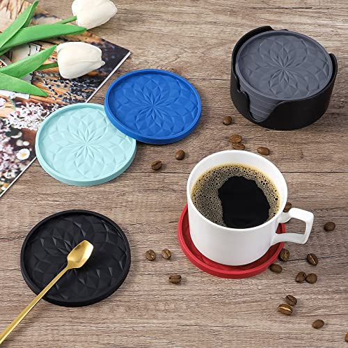 ME.FAN Silicone Coasters with Holder,[6 Pack] Drinking Coasters - Cup Mat for Hot or Cold Drinks, Thickened, Non-Slip, Non-stick,Deep Tray Dusty Rose - color: Dusty Rose
