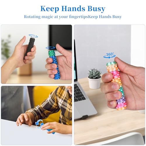 Little Ouchies Pain Stim Fidget Toy, 3D Printed Pocket Spiky Keychain with Clicker Button Spinner Sensory Toys for Anxiety Focus & Stress Reduction Novelty Gifts（Yellow Green+Rainbow Candy） - color: Yellow Green+rainbow Candy
