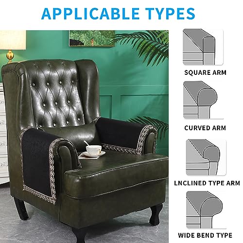 MINJIATEX Couch arm Covers,Non-Slip lace Sofa arm Covers Set of 2 Washable Sofa armrests Covers for Living Room Recliner Chair arm Cover Protectors for Leather Sofa armrest slipcover (GYDF-Black) - color: Gydf-black