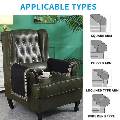 MINJIATEX Couch arm Covers,Non-Slip lace Sofa arm Covers Set of 2 Washable Sofa armrests Covers for Living Room Recliner Chair arm Cover Protectors for Leather Sofa armrest slipcover (GYDF-Black) - color: Gydf-black