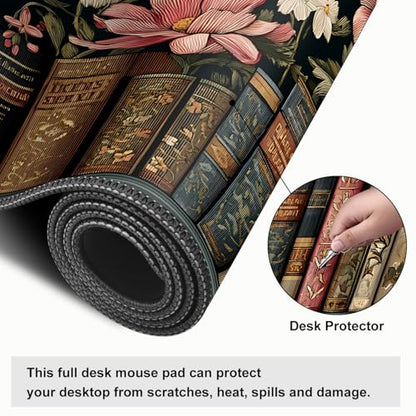 Mouse Pad, Large Anti-Slip with Stitched Edges Desk Mat Desktop Laptop Computer Desk Keyboard Mat,Table Protector Blotter Mat (Book, 35.4" x 15.7") - color: Book, size: 35.4" x 15.7"