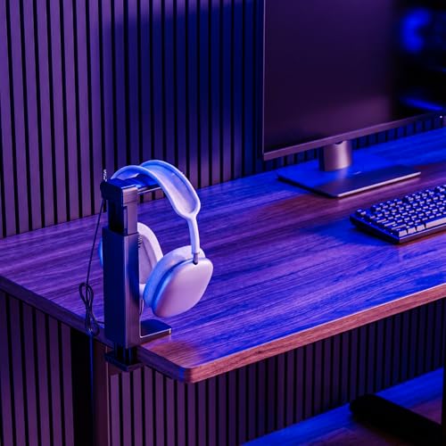 Headphone Stand & Hanger for Desk, 2 in 1 Above & Under Desk Gaming Headset Holder Mount with Height Adjustable & Rotating Clamp, Dual-sided Anti-slip Pad Earphone Rack with Cable Clip Headphone Cases - size: 1 Hooks