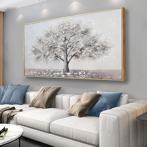Abstract Wall Art Tree of Life White Background Canvas Wall Decor Framed Artwork Modern Aesthetic Suitable for Living Room Bedroom and Office Home Decor 24x48 In - color: White, size: 48"L x 24"W