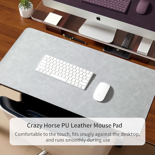 Desk Pad Soft PU Leather Large Mouse Pad Laptop Computer Desk Mat Table Blotter Flat Smooth Waterproof Non-Slip Desktop Protector Writing Pad for Office and Home (Light Grey, 90x43cm) | Soft Crazy Horse PU Leather Non-Slip Desk Blotter Waterproof Writing