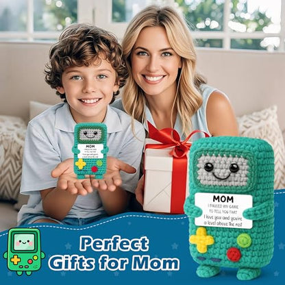 Busy Gaming Life Mom Birthday Gifts from Daughter Son, Funny Gift for Mother in Law Bonus Step Mother, for Mama, I Love You Mom Gift for Mothers Day, Positive Handmade Crochet Present - style: Mom