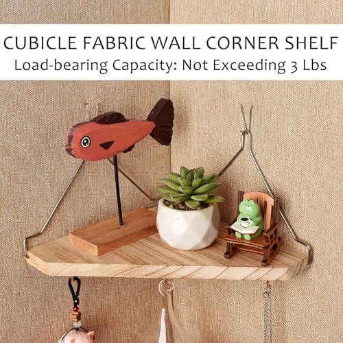 Fabric Wall Cubicle Corner Shelf with Hooks for Work Decor, Wooden Cubicle Organizer Storage Shelf with Hangers Cubicle Accessories for Women Men Desk, 2 Pack