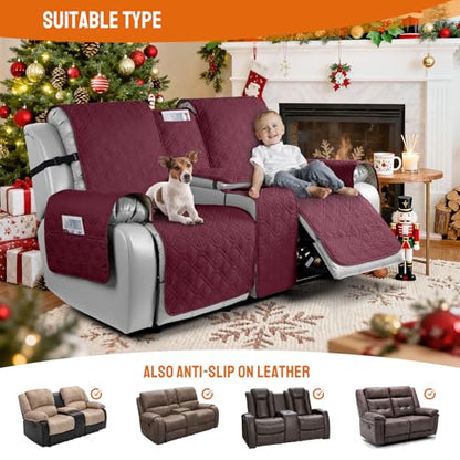 VANSOFY Loveseat Recliner Cover with Console 100% Waterproof Sofa Slipcovers Non-Slip Reclining Couch Cover Split Sofa Covers Furniture Protector for Pets, Dogs(Burgundy) - color: Burgundy