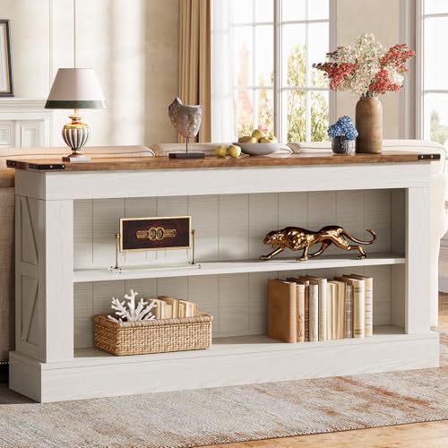 Tribesigns 63-Inch Long Console Table for Entryway, Narrow Long Entry Table with Shelves for Living Room, Farmhouse Sofa Console Behind Couch, for Foyer, Hallway, White and Brown - color: White and Brown