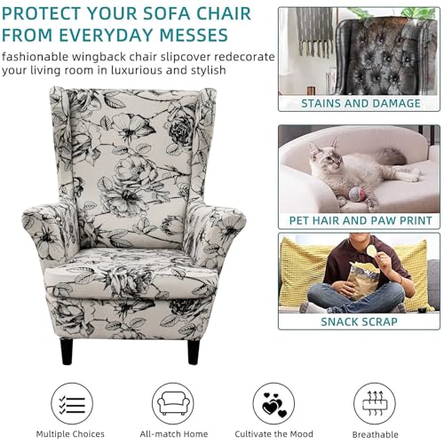 KRFOONN Wingback Chair Covers Slipcovers 2 Piece Stretch Wing Chair Covers Spandex Slipcovers Wingback Sofa Covers Armchair Covers Non-Slip Furniture Protector for Living Room Wingback Chairs, A23 - color: A23