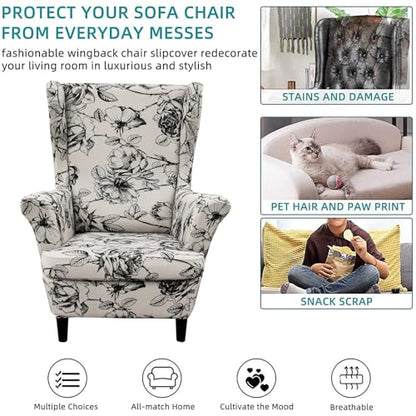 KRFOONN Wingback Chair Covers Slipcovers 2 Piece Stretch Wing Chair Covers Spandex Slipcovers Wingback Sofa Covers Armchair Covers Non-Slip Furniture Protector for Living Room Wingback Chairs, A23 - color: A23