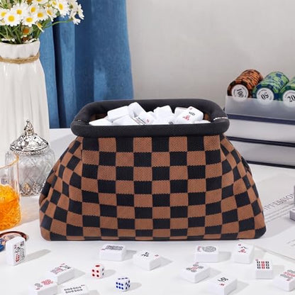 Mahjong Tile Bag Mahjong Empty Bag Crochet Purses Mah Jong Accessories and Gift for Women Game Lover Summer Vacation Supplies (Black Plaid,Black Plaid) - color: Black Plaid, style: Black Plaid