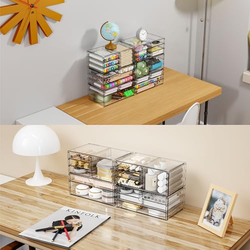 Yieach 2 Pack Acrylic Drawer Organizer With 6 Drawers,Stackable 11.1” Large Clear Storage Drawers and Makeup Organizer For Vanity,Bathroom Countertop,Cabinet,Pantry,Office Supply Storage Bins Drawers - size: large 6 Drawers