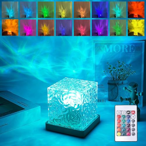 Ocean Wave Projector Light, 2 in 1 Northern Lights & Aurora Lamp, 16 Colors | Northern Lights Projector & Ocean Lamp: 16 RGB Colors, Remote Control, Smart Memory, Modern Cube Design, Plug-in, Ideal Gift