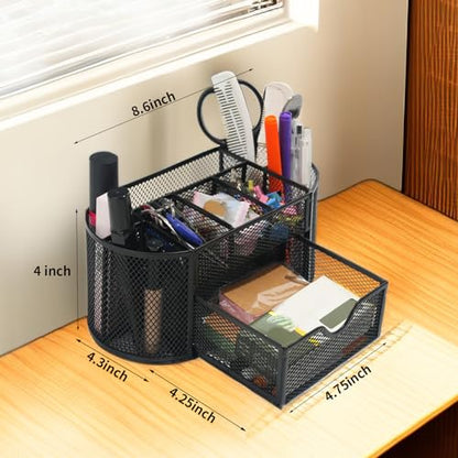 Newkita Desk Organizers and Accessories with Pencil Pen Holder Supply 8 Compartments and 1 Pullout Drawer for Home, School, and Office. (Black) - color: black