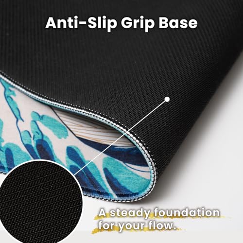 BELLEMOND Japanese Art Desk Mat | Large 31.5x11.8in Anime Mouse Pad for Keyboard & Mouse | Non-Slip Base, Water-Repellent | Original Japanese Design | Waves of Harmony - color: Waves of Harmony