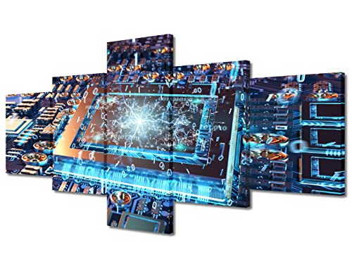 TUMOVO Office Wall Art GPU Card With Circuit And Connections Pictures Print On Canvas Modern Prints Wall Art Modern Artwork for Walls Canvas Wall Decor Stretched And Framed Ready to Hang, 50"x24" - color: Artwork-03, size: 50''Wx24''H