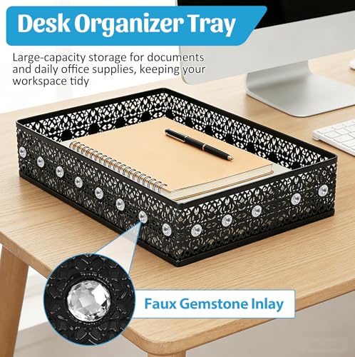 Desk Tray Organizer Mesh File Basket, Office Drawer Metal Trays Organizing Storage Box, Desktop Paper/Letter Tray for Office Home Makeup & Vanity, Black, Pattern 2# - style: Pattern 2#