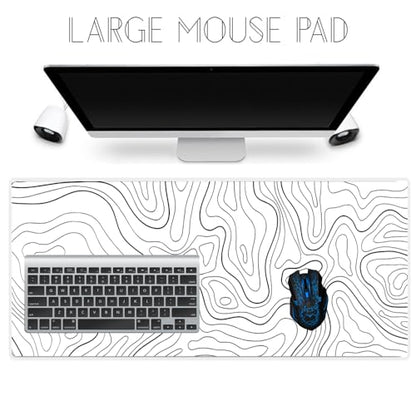 HGWALP Large Gaming Mouse Pad Extended XXL Mouse Mat Long Desk Pad with Stitched Edges for Keyboard Home Office Gaming Work Big Desk Pad (35.4x15.7x0.12IN, 90x40),White Topographic - color: White Topographic