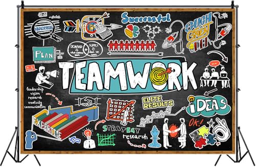 Teamwork Backdrop Teamwork Sketch Notes Graffiti Chalkboard Photography Background Team Work Theme Decoration Banner Portrait Photo Booth Studio Props 9x6ft FU066YL - size: 9x6ft