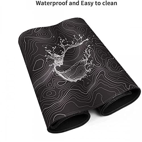 AQQA Large Mouse Pad Mat (35x17 in) Extended XXXL Gaming Mouse Pad with Non-Slip Rubber Base,Background Topographic Map Lines Contour Geographic for Gaming Office Laptop Computer Men Women - color: Black, size: 17L x 35W inches