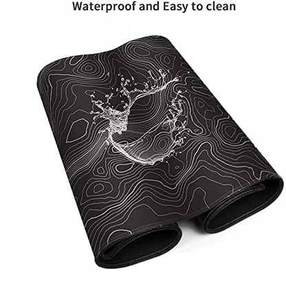 AQQA Large Mouse Pad Mat (35x17 in) Extended XXXL Gaming Mouse Pad with Non-Slip Rubber Base,Background Topographic Map Lines Contour Geographic for Gaming Office Laptop Computer Men Women - color: Black, size: 17L x 35W inches