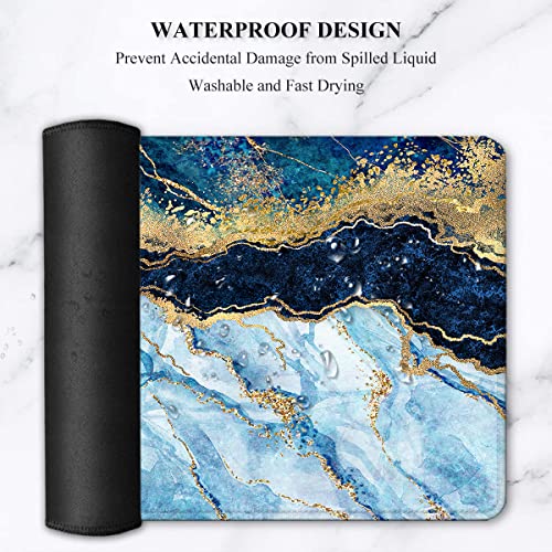 LATEEFAH Large Mouse Pad and Keyboard Wrist Rest, Desk Pad for Keyboard and Mouse, Extended Gaming Mouse Pad with Wrist Support, Waterproof Non-Slip Desk Mouse Mat for Office, Home - color: 4Pcs-Blue & White Marble