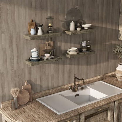 Acovy 24/30/36/40/48/55/72" Unfinished Solid Reclaimed Wood Floating Shelves, Rustic Heavy-Duty Wall Shelves, 8" Deep Floating Shelf for Living Room, Bathroom, Bedroom and Kitchen, Grey - color: Cement Grey, size: 24inches-2P
