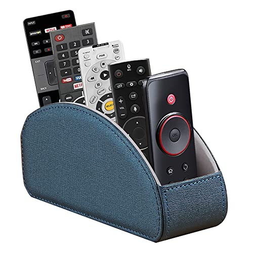 Leather Remote Control Holder,TV Remote Caddy with 5 Compartments,Desktop Organizer,for Store TV,DVD,Blu-Ray,Media Player,Heater Controllers(Blue) - color: Blue