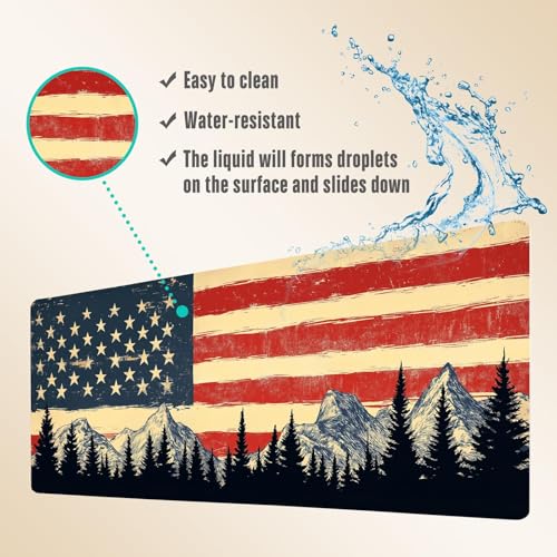 Extended Gaming Mouse Pad, Large Mouse Mat 3 mm Nature Rubber Base Mousepad with Stitched Edges, Non-Slip Desk Mat for Office Home Great Gift 31.5x11.8 Inch (USA Flag 3) - color: USA Flag 3