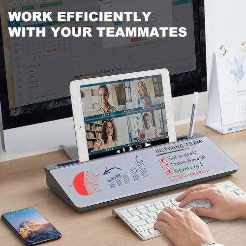 TSJ OFFICE Desktop Whiteboard Dry-Erase-Board - Computer Keyboard Stand White Board Surface Pad with Drawer, Desk Organizers with Accessories for Office, Home, School Supplies - Complete Grey - color: Grey Base/Glass