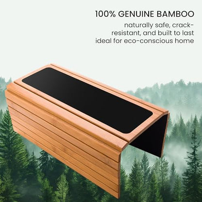 GEHE Couch Arm Tray Table, Flexible/Foldable Sofa Armrest Tray, Couch Armrest Table Cup Holder Great for Drinks Snacks Remote Control, Portable Side Table and Anti-Slip Bottom - color: Natural Bamboo