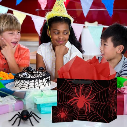 Hooqict Spider Gift Bag Birthday Gift Wrapping Bag with Handles, Tissue Paper, Greeting Card for Kids Boys Men Spider Web Birthday Party Favors Goodie Candy Treat Box - color: Black Spider