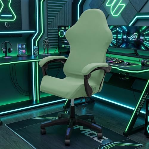 Gaming Chair Cover Set with Armrest Covers, Stretch Ruffled Slipcover for Racing Office Computer Reclining Chairs (Avocado Green) - color: Avocado Green