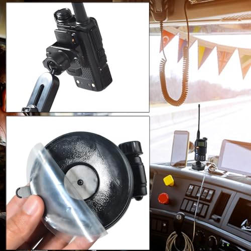 HYS SDS100 BCD436HP Universal Car Mount Dashboard & Windshield Suction Cup CB/GMRS Radio/Shoulder Speaker Mic Hanger Holder, Vehicle Suction Cups Holder for Scanner with Belt Clip&Round Knob Holder