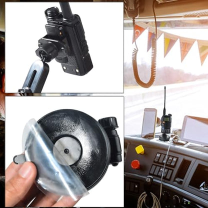 HYS SDS100 BCD436HP Universal Car Mount Dashboard & Windshield Suction Cup CB/GMRS Radio/Shoulder Speaker Mic Hanger Holder, Vehicle Suction Cups Holder for Scanner with Belt Clip&Round Knob Holder