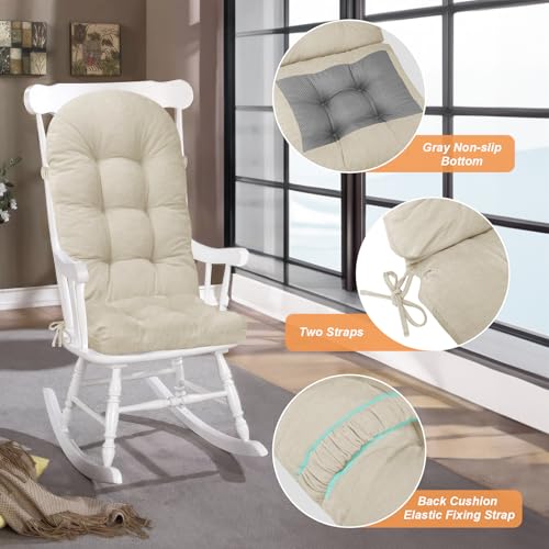 Rocking Chair Cushion - Chenille Fabric, High-Density Sponge, Durable Comfort Non-Slip Bottom Tufted Seat Pads with Ties, Chenille︱Cream, 44x19x4 inch - color: Chenille | Cream