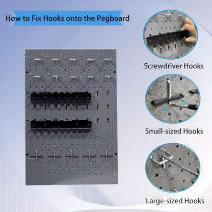 JZD Metal Pegboard Wall Organizer 4 Packs Pegboard with115 PCS Hooks Pegboard Tool Organizer Kit for Garage Workshop - size: 4 packs+115hooks
