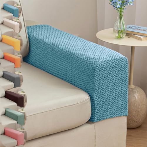 Couch Arm Covers & Arm Chair Covers Set of 2 - Stretch Sofa Armrest Protectors with Non-Slip Grip, Machine Washable Polyester Fabric for Recliner/Loveseat/Sectional (Sea Blue,Large-Set of 2) - color: Sea Blue, size: Large-Set of 2