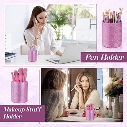 Sabary 8 Pcs Violet Pens with Pen Holder for Desk Glitter Crystal Diamond Cute Ballpoint Fancy Pencil Holder Bling Desk Organizer for Women Girls School Office Supplies Wedding Graduation Gifts - color: Violet