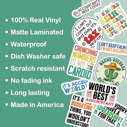 10pcs Accountant Stickers Sheet Funny CPA Gift Tax Season Accounting Spreadsheet Vinyl Decal Multiple Design, Waterproof, UV-Resistant, for Water Bottle, Scrapbook, Laptop, Car (Design 1) - color: Design 1